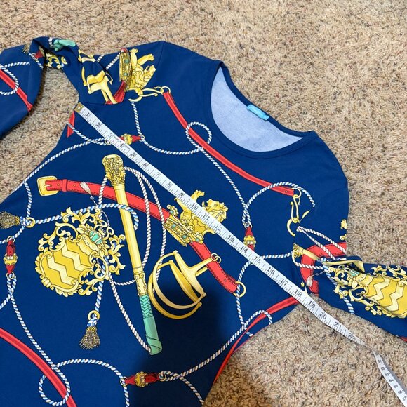 J McLaughlin Catalina Cloth Blue Equestrian Lion Rope Signature 3/4 Sleeve Tee - Picture 11 of 13